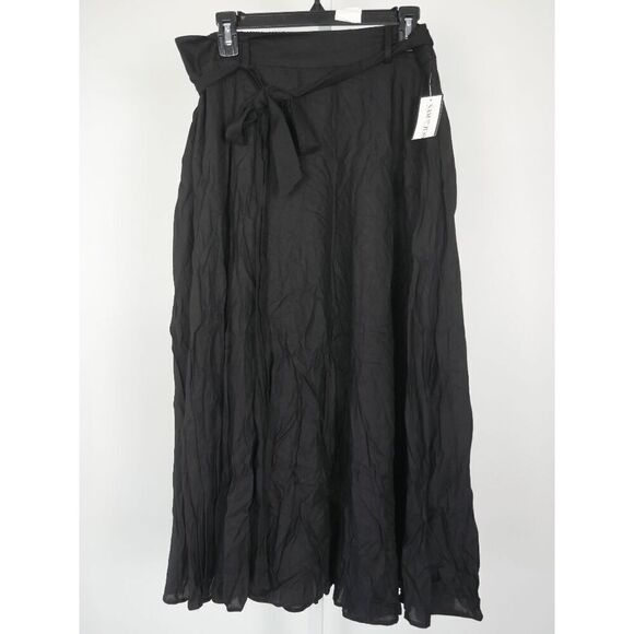 Sam & Jess Women's Challis Belted Pull-On Midi Skirt Black L - Picture 2 of 9
